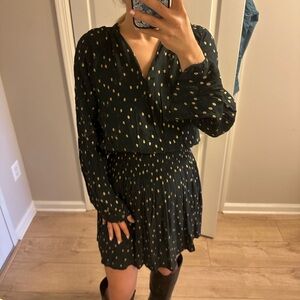Velvet by Graham & Spencer - Deep Green and Gold Polka Dot Dress